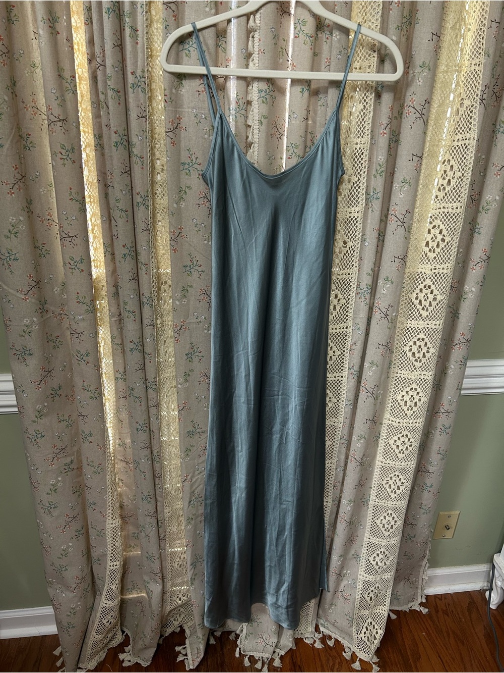 Mother of All Silk Slip Midi Dress Blue Gray Minimalist Luxury Small‎ NWOT